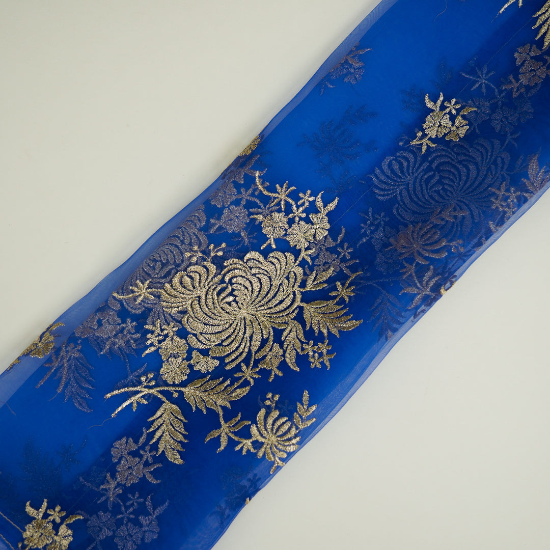 Zaraf Buta on Electric Blue Silk Organza Embroidered Fabric
