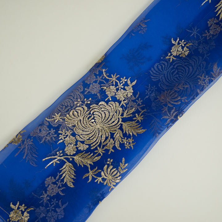 Zaraf Buta on Electric Blue Silk Organza Embroidered Fabric