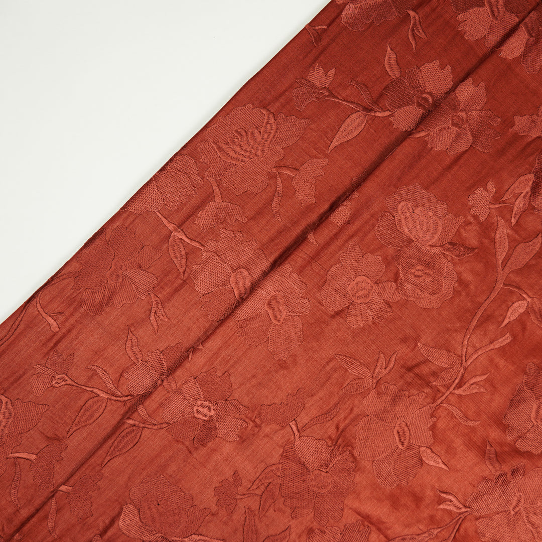 Atish Jaal Rust Tussar Silk  Embroidered Fabric