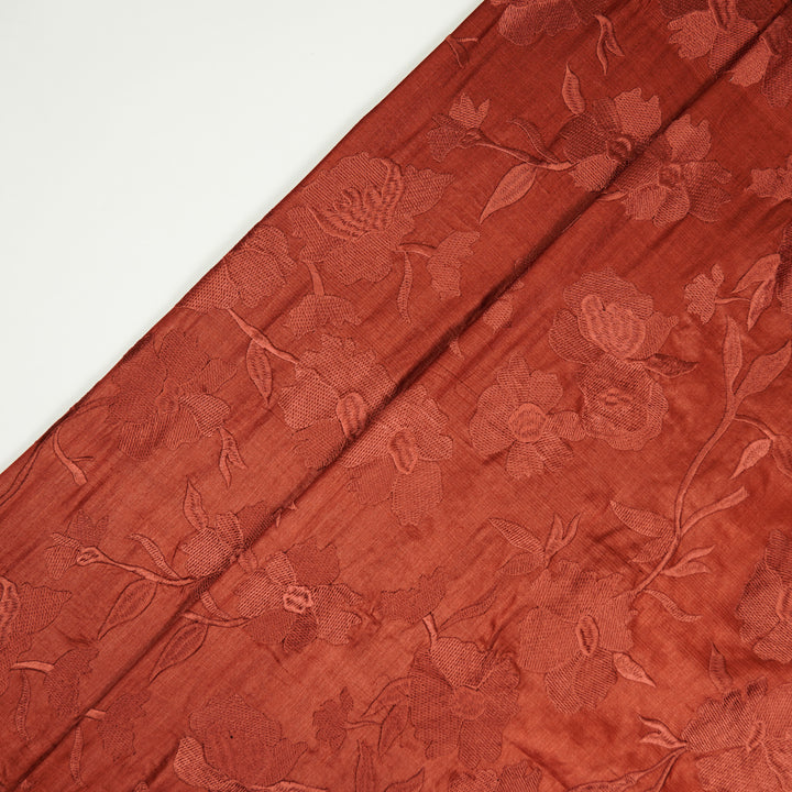 Atish Jaal Rust Tussar Silk  Embroidered Fabric