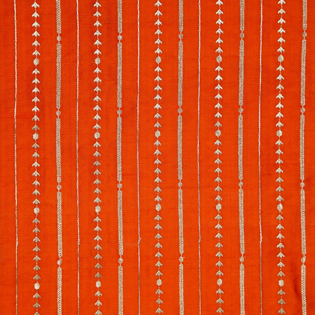 Zavaya Jaal on Rust Raw Silk Embroidered Fabric