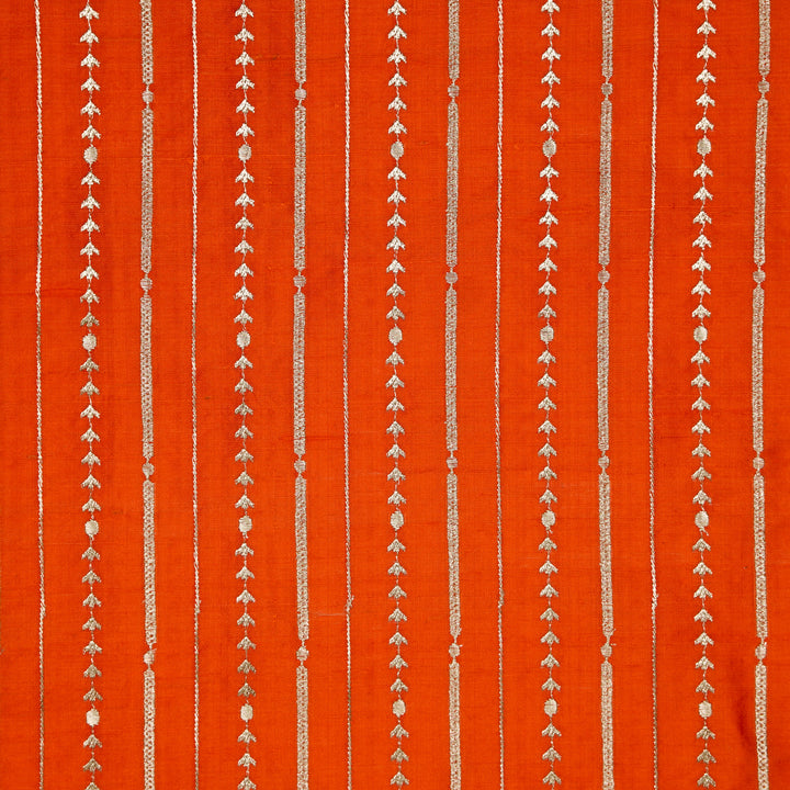 Zavaya Jaal on Rust Raw Silk Embroidered Fabric