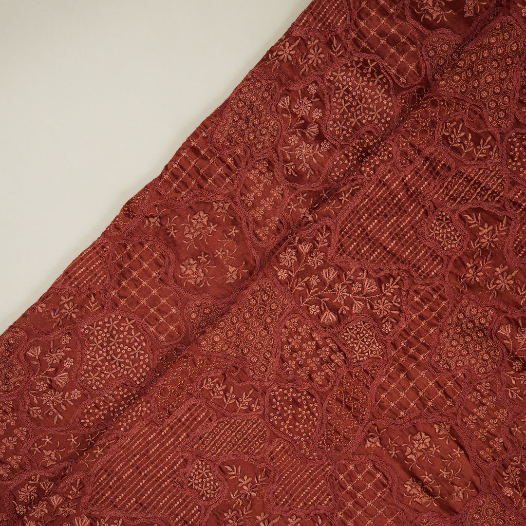 Nayab jaal on Rust Silk Chanderi Embroidered Fabric