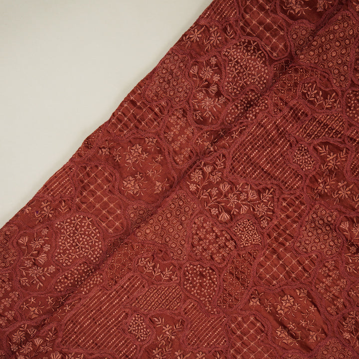 Nayab jaal on Rust Silk Chanderi Embroidered Fabric