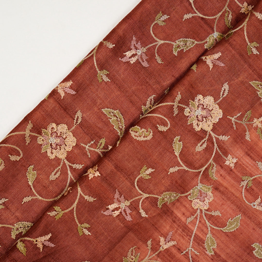 Serena Jaal On Rust Tussar Silk Embroidered Fabric