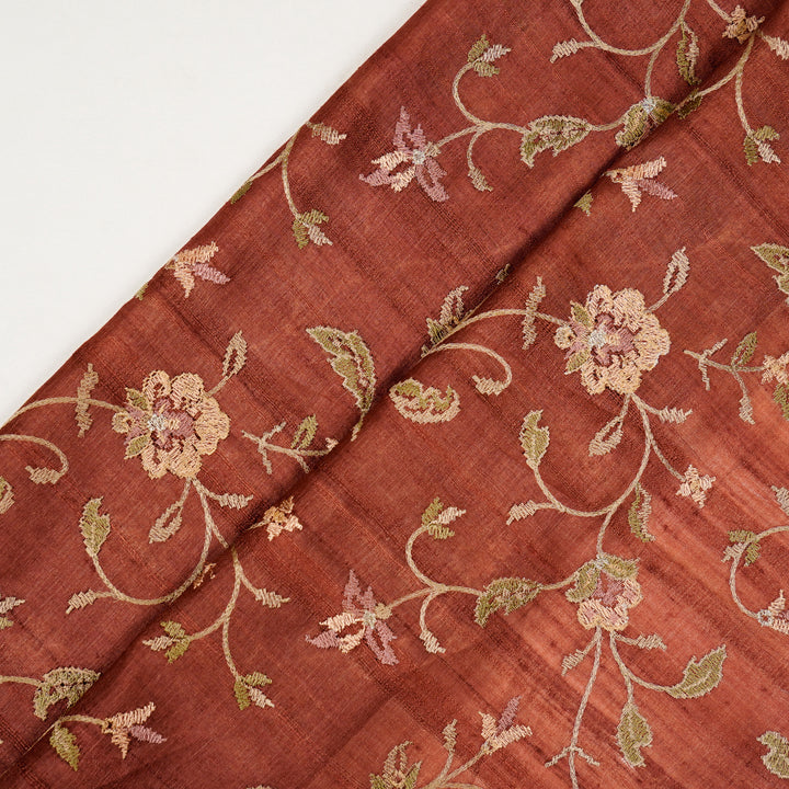 Serena Jaal On Rust Tussar Silk Embroidered Fabric