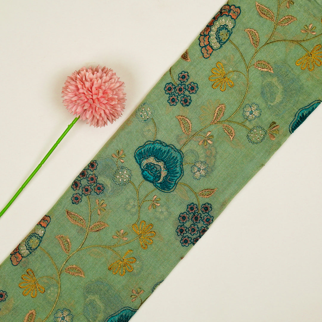 Zarifa Jaal on Sea Green Tissue Embroidered Fabric