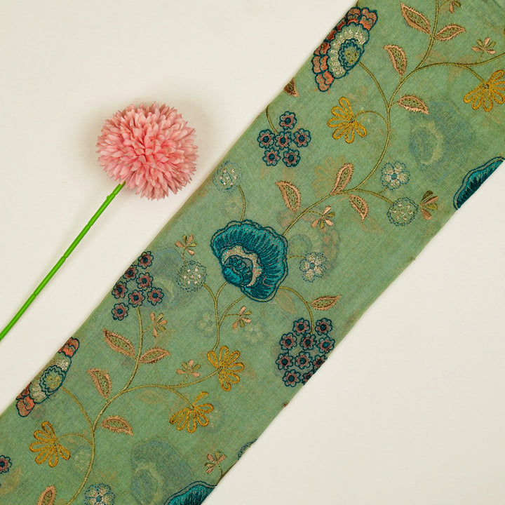Zarifa Jaal on Sea Green Tissue Embroidered Fabric