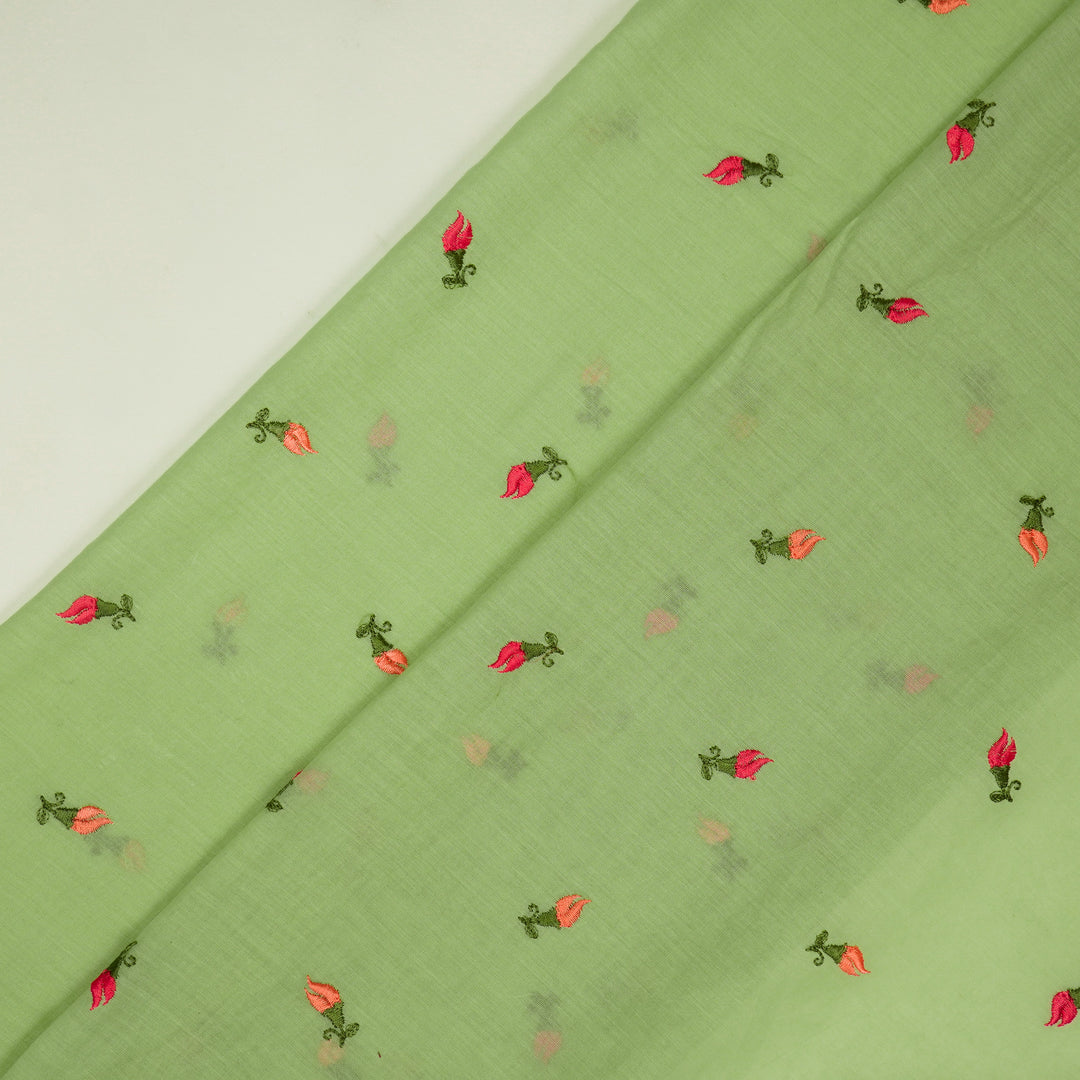 Aria Small Buti on Sea Green Malmal Embroidered Fabric