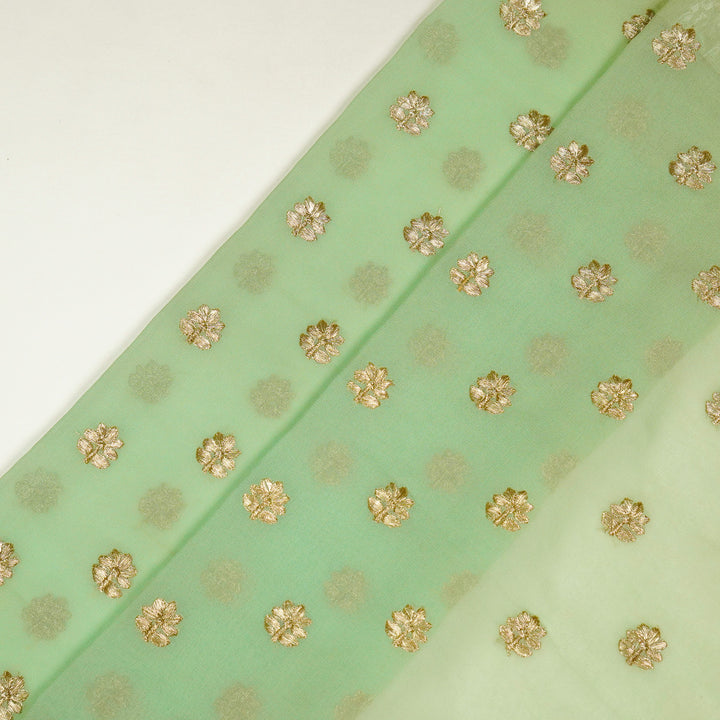 Luma Buti on Sea Green Semi Georgette Embroidered Fabric