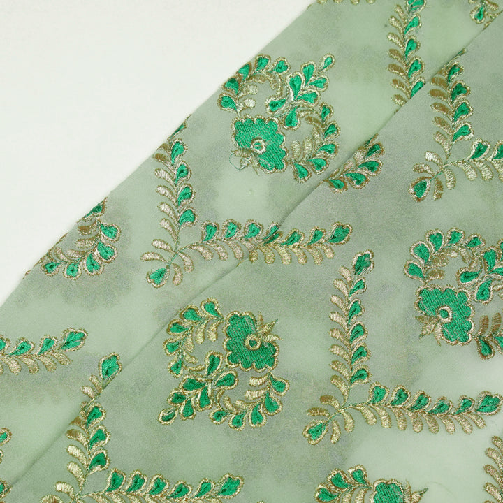 Rounaq Jaal on Sea Green Semi Georgette Embroidered Fabric