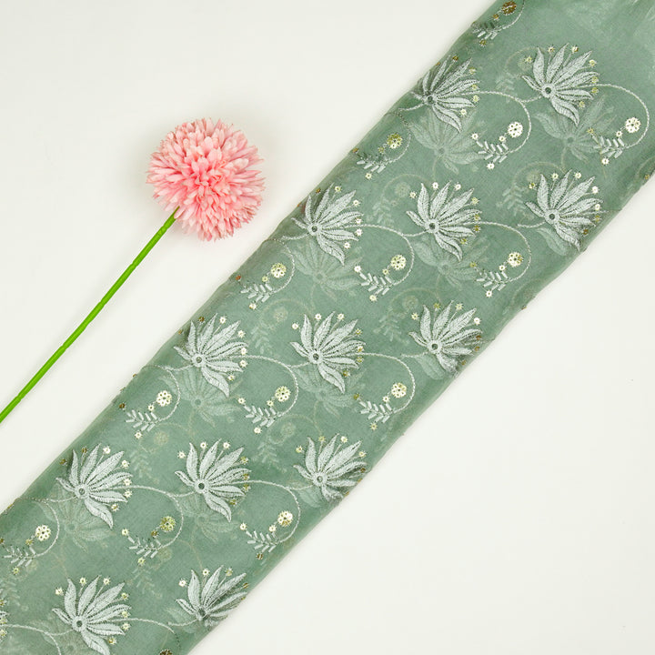 Kaaya Jaal on Sea Green Silk Organza Embroidered Fabric