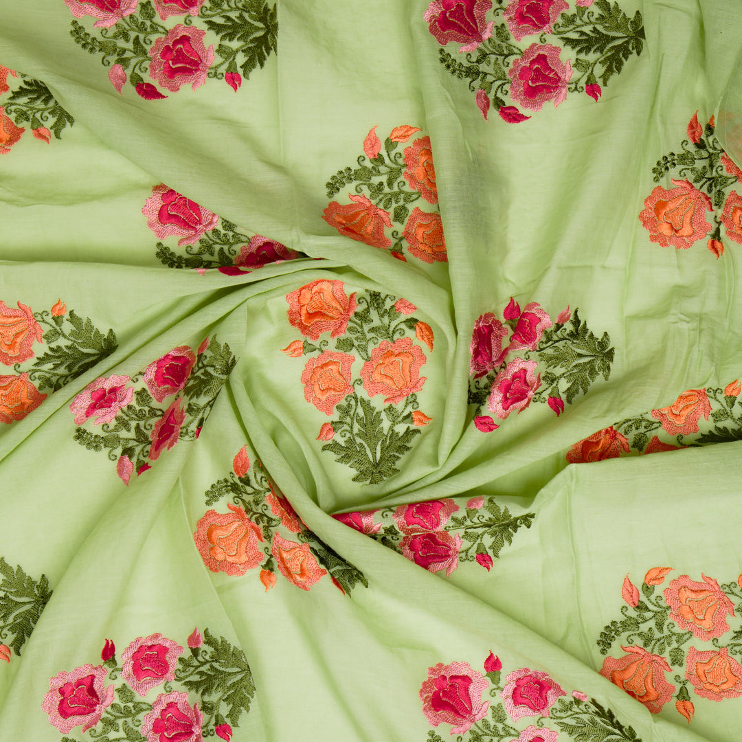 Aria Floral Buta on Sea Green Malmal Embroidered Fabric