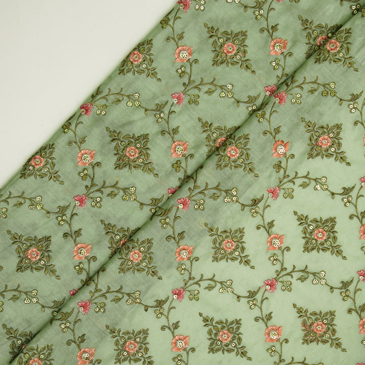 Mrunal Jaal on Sea Green Silk Chanderi Embroidered Fabric