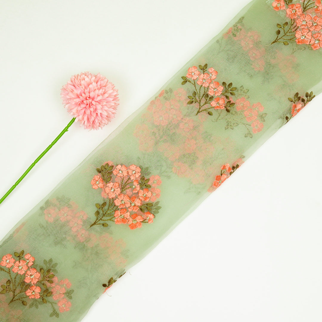 Lamia Buta on Sea Green Imported Silk Organza Embroidered Fabric