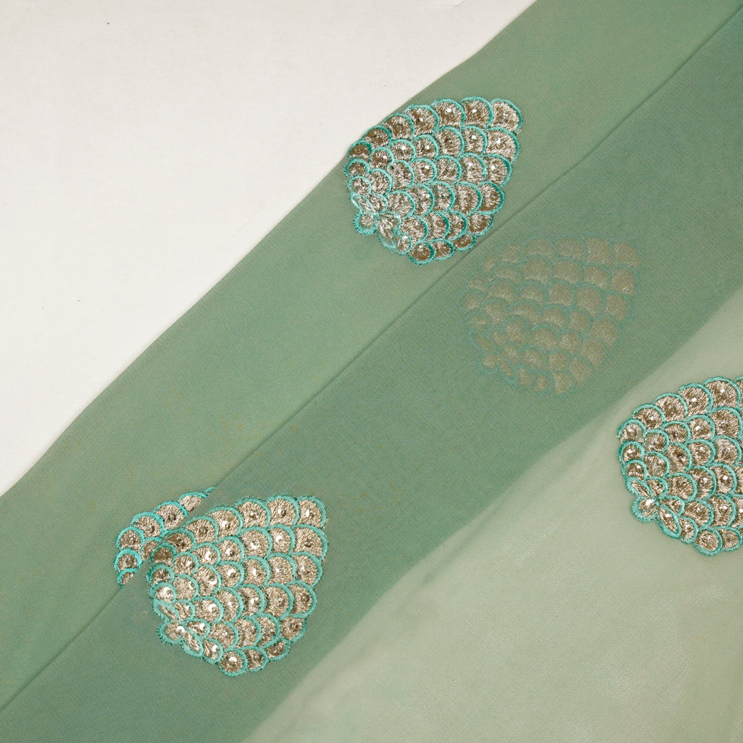 Mukta Buta on Sea Green Semi Georgette Embroidered Fabric