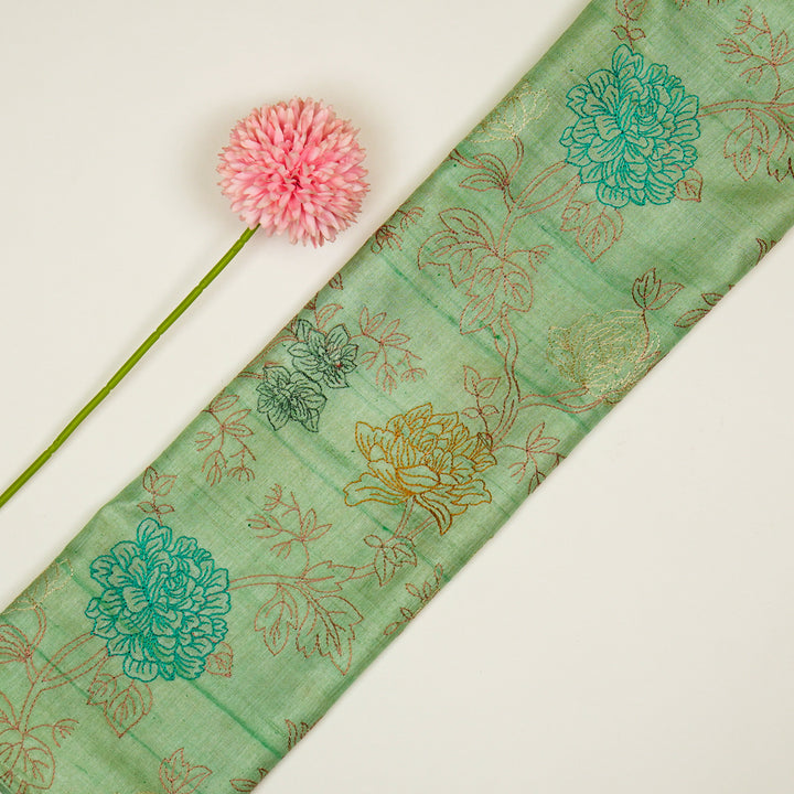 Fajra Jaal On Sea Green Tussar Silk Embroidered Fabric