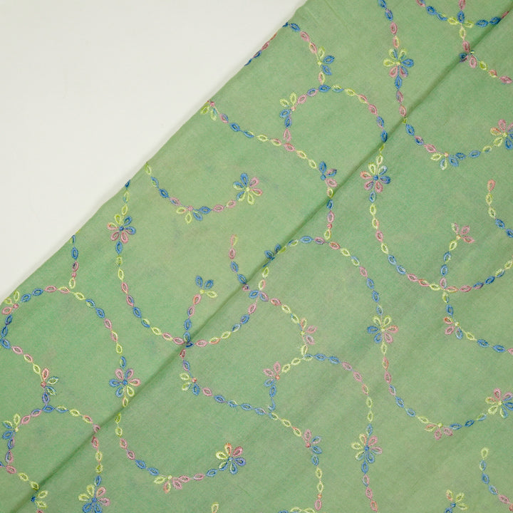 Ayla Jaal on Sea Green Cotton Linen Embroidered Fabric