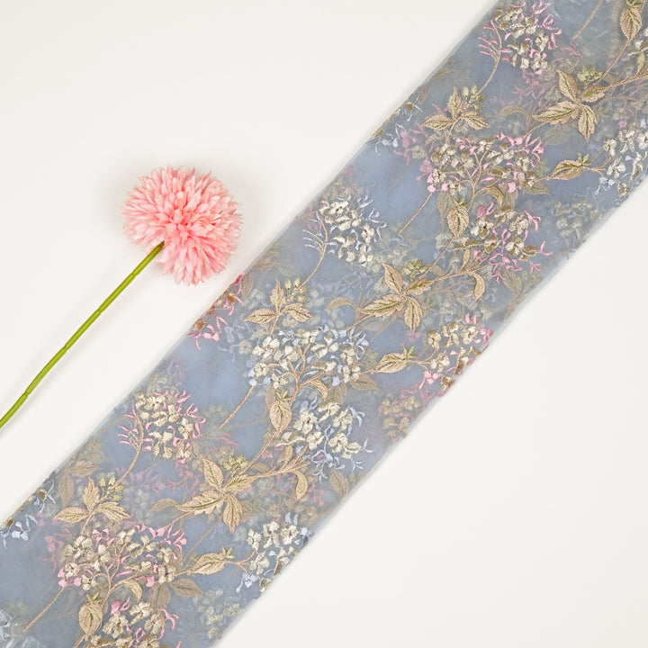 Shafaq Jaal on Sky Blue Imported Silk Organza Embroidered Fabric