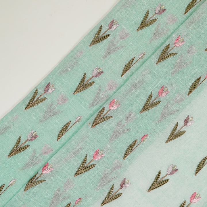 Luma Buti on Sky Blue Gauged Linen Embroidered Fabric