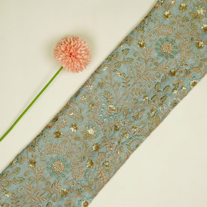 Lamya Jaal on Sky Blue Semi Raw Silk Embroidered Fabric