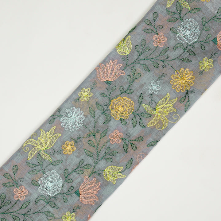 Amaira Jaal on Steel Grey Cotton Silk Embroidered Fabric