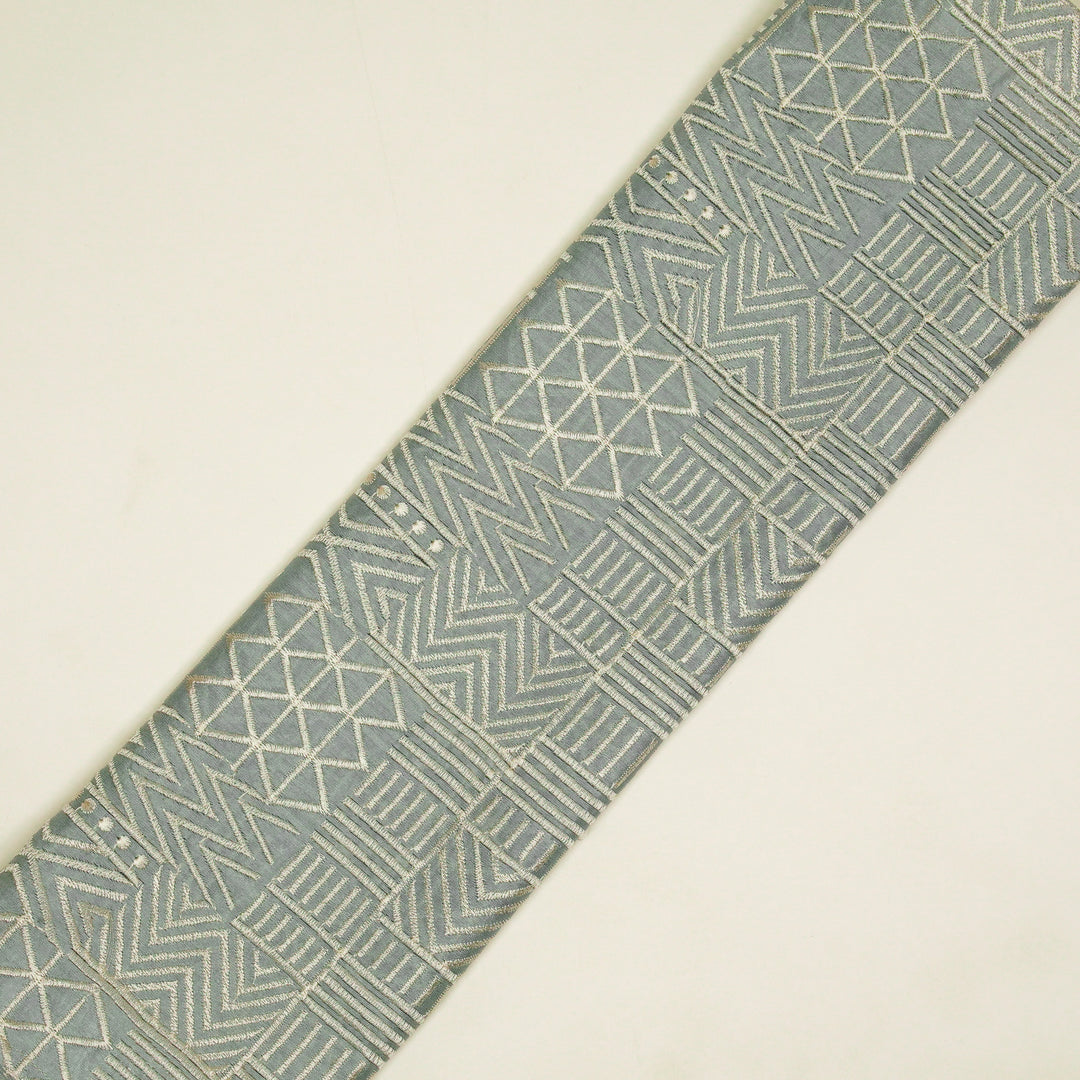 Mehraab Jaal on Steel Grey Luxe Silk Chanderi Embroidered Fabric