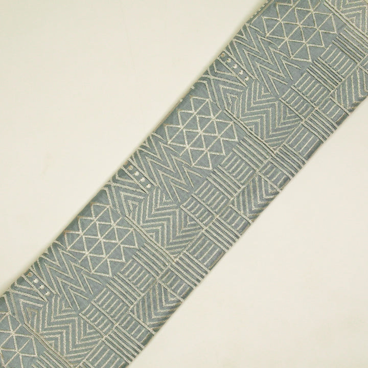 Mehraab Jaal on Steel Grey Luxe Silk Chanderi Embroidered Fabric