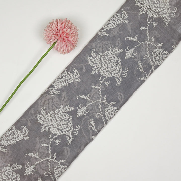 Hansa Jaal on Steel Grey Cotton Silk Embroidered Fabric