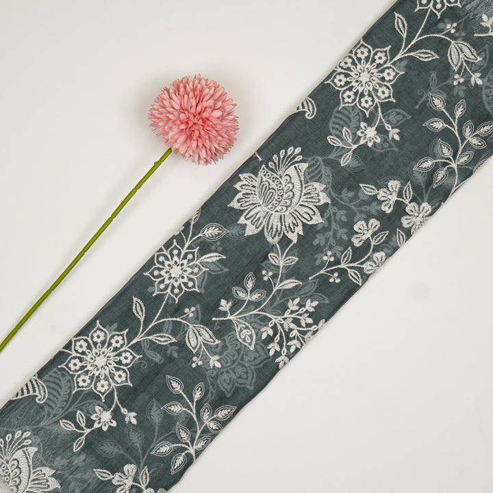 Sanjoli Jaal on Steel Grey Cotton Silk Embroidered Fabric