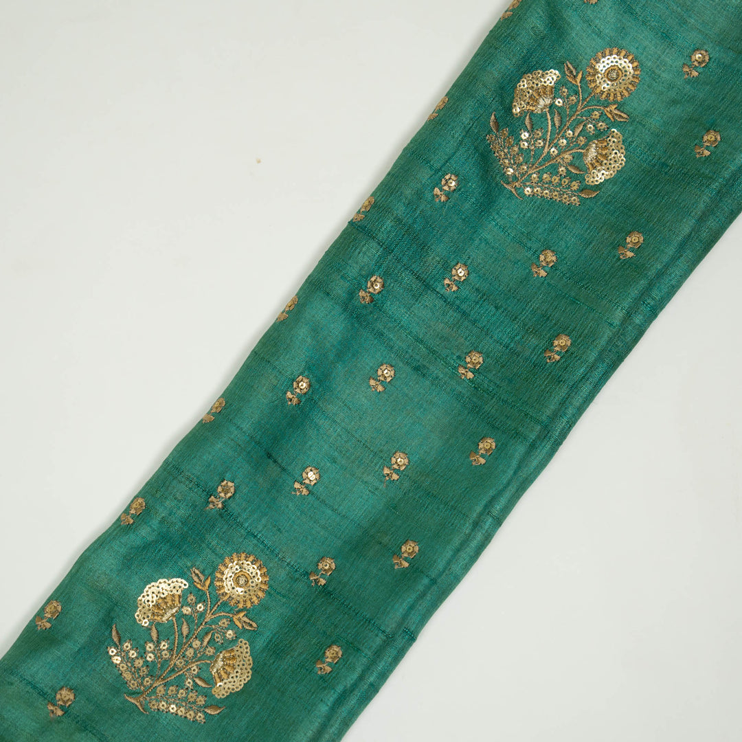 Teal Tussar Silk Lina Mix Buta Embroidered Fabric