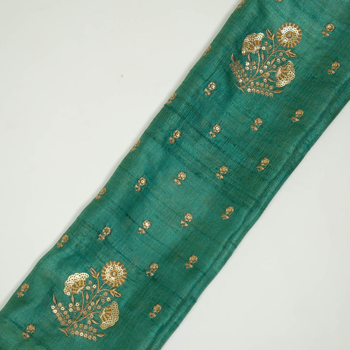 Teal Tussar Silk Lina Mix Buta Embroidered Fabric
