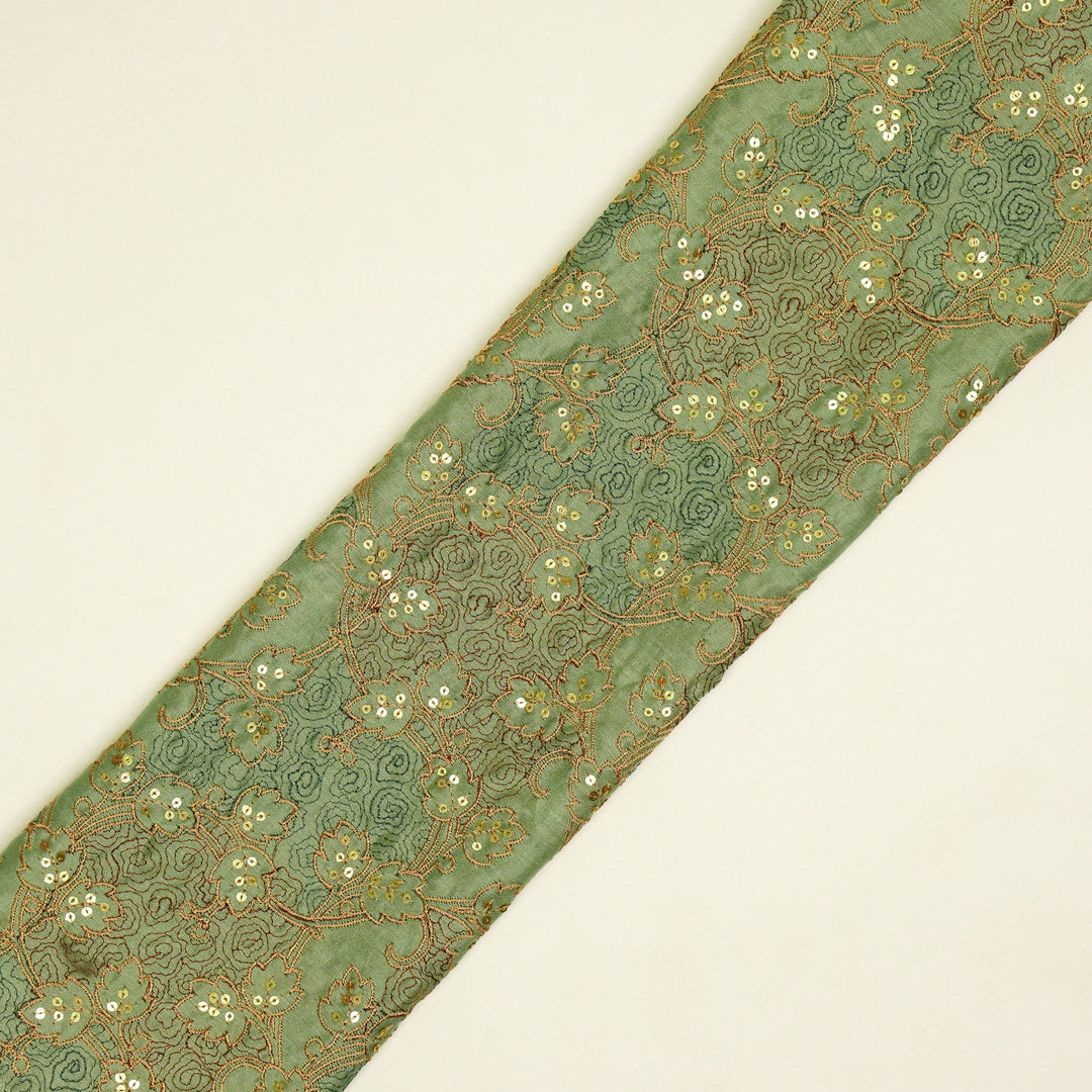 Kashida Jaal on Teal Luxe Silk Chanderi Embroidered Fabric