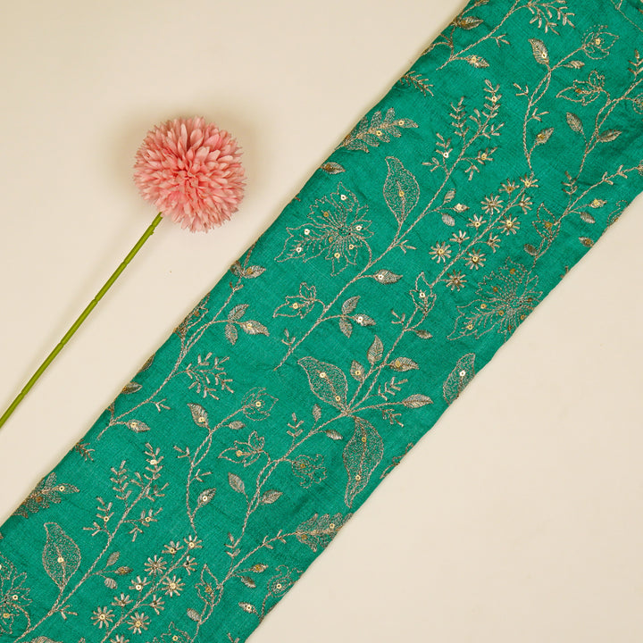 Maysa Jaal On Teal Tussar Silk Embroidered Fabric