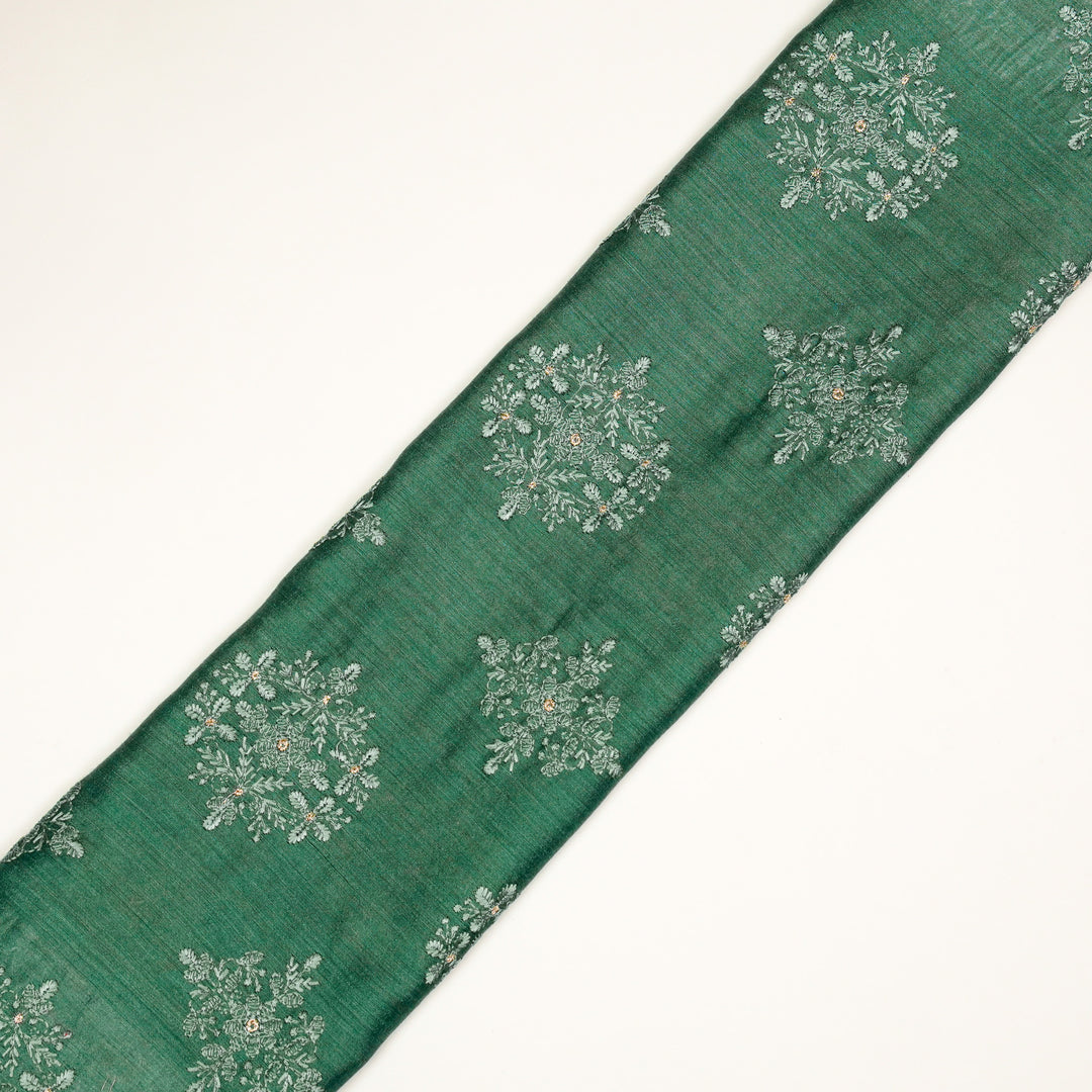 Raima Buta on Teal Munga Silk Embroidered Fabric