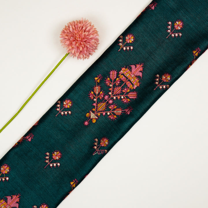 Rafa Mix Buta on Teal Blue Luxe Silk Chanderi Embroidered Fabric