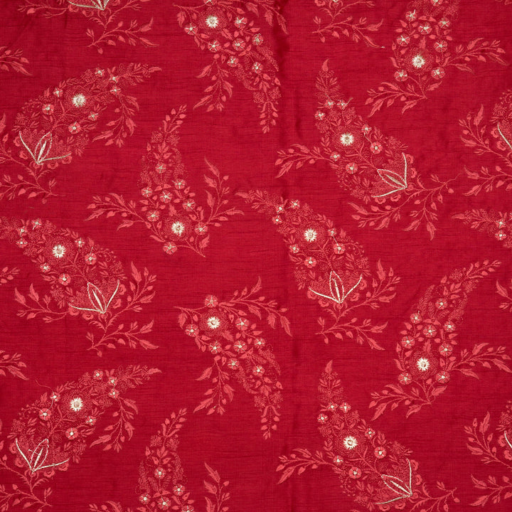 Zohra Buta on Tomato Semi Raw Silk Embroidered Fabric