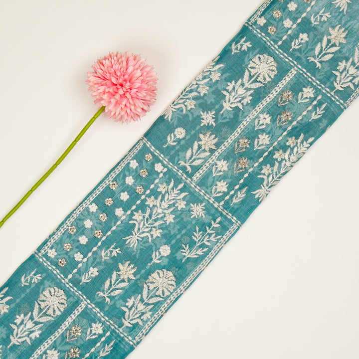 Shifa Jaal on Turquoise Cotton Silk Embroidered Fabric