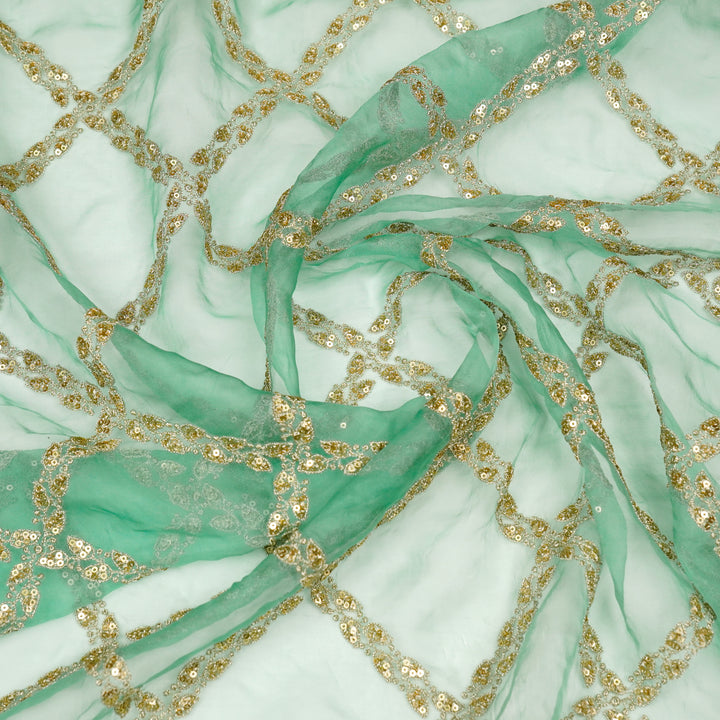 Ukti Jaal on Turquoise Silk Organza Embroidered Fabric