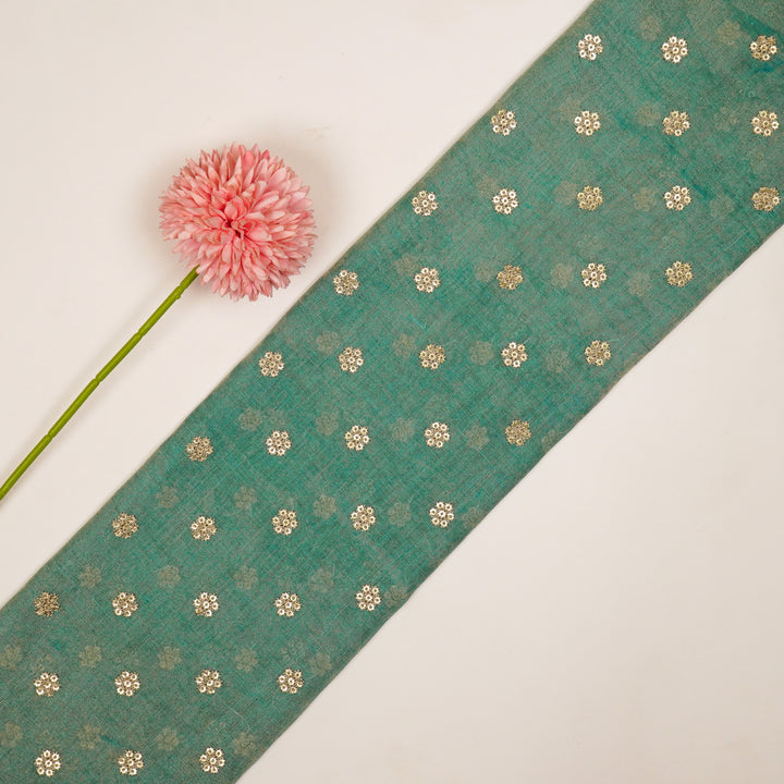 Sona Buti on Turquoise Tissue Embroidered Fabric