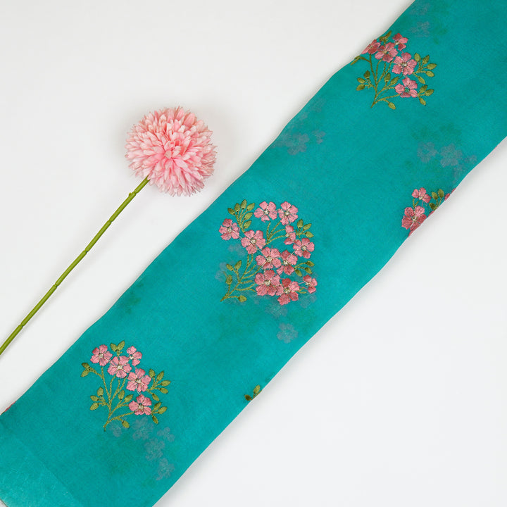 Lamia Buta on Turquoise Imported Silk Organza Embroidered Fabric