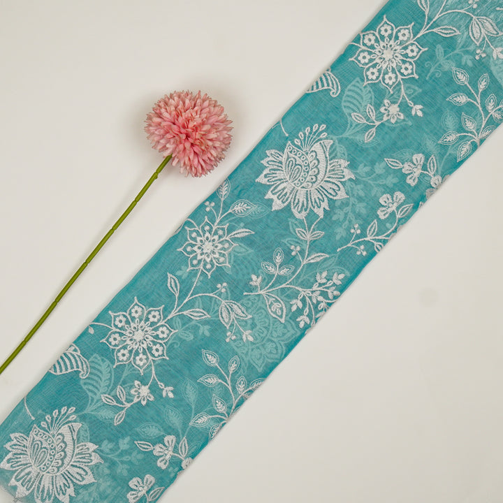 Sanjoli Jaal on Turquoise Cotton Silk Embroidered Fabric