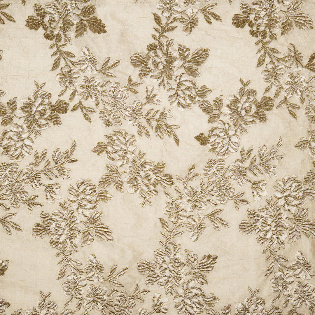 Taruja Jaal on White Raw Silk Embroidered Fabric