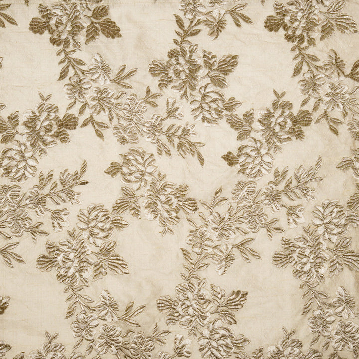 Taruja Jaal on White Raw Silk Embroidered Fabric