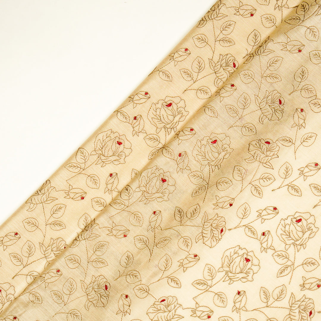 Gulbahar Jaal on Beige Munga Silk Embroidered Fabric