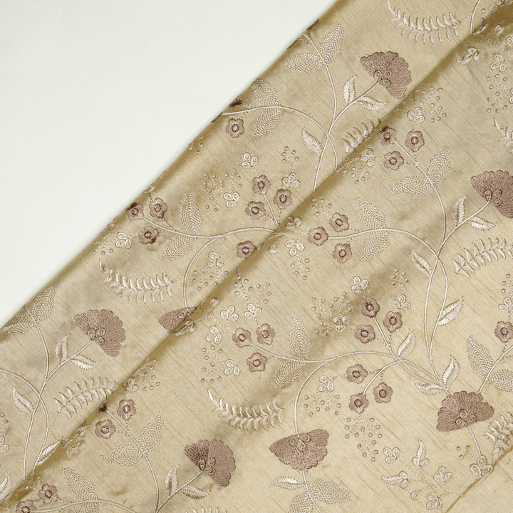 Azin Jaal on Beige Semi Raw Silk Embroidered Fabric