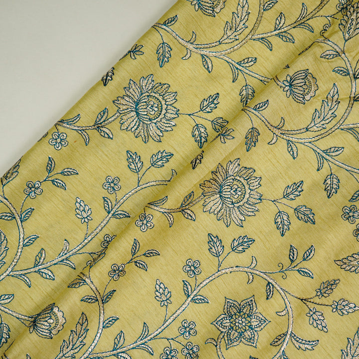 Vrita Jaal on Beige Semi Raw Silk Embroidered Fabric