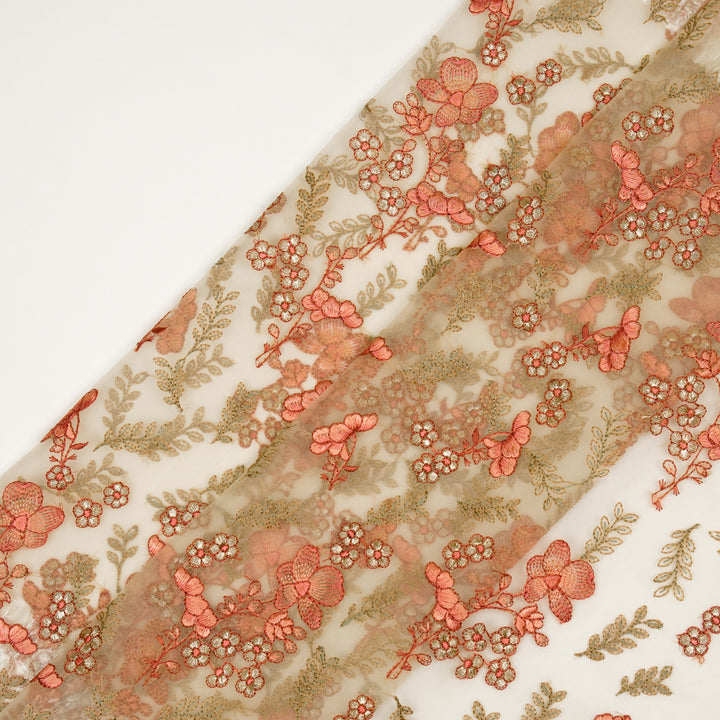 Fiha Jaal on Beige Silk Organza Embroidered Fabric