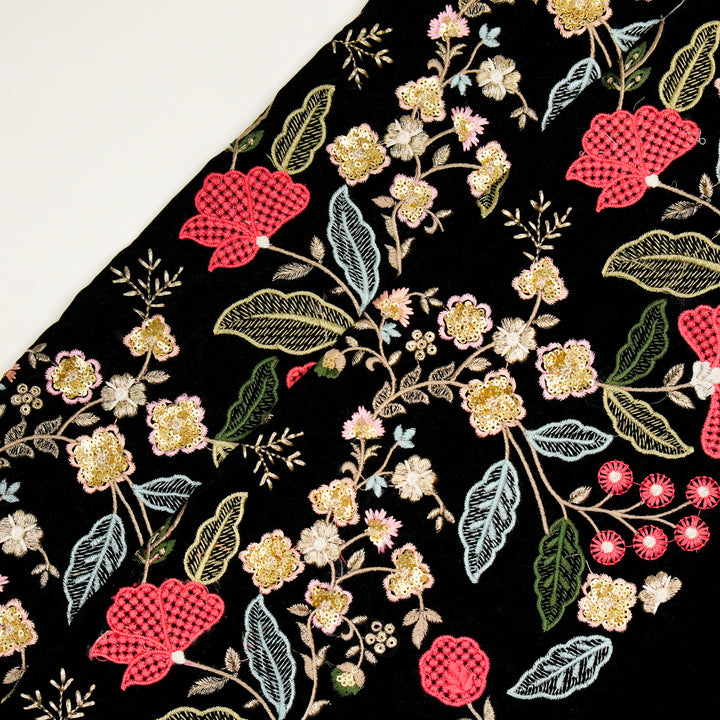 Abhilasha Jaal On Black Velvet Embroidered Fabric