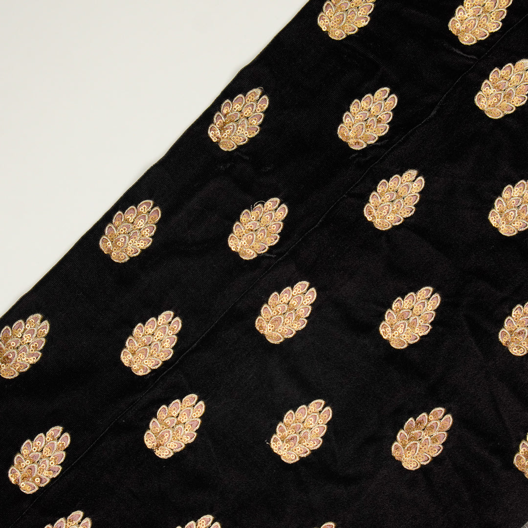 Anees Buta On Black Velvet Embroidered Fabric